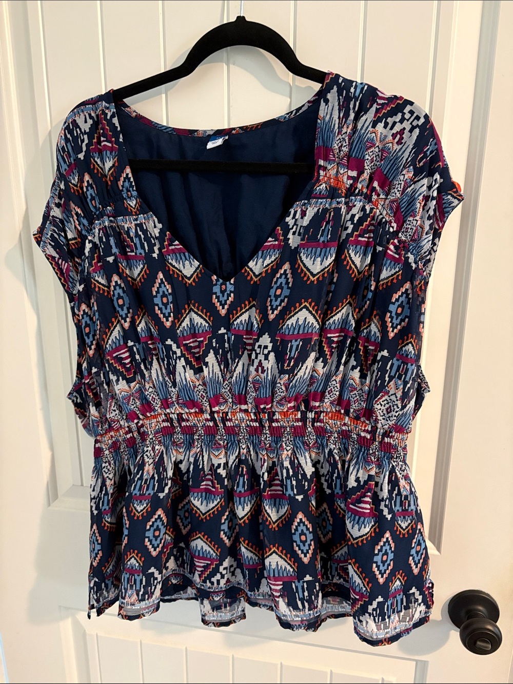 Old Navy Women’s Navy Aztec Print V-Neck Peplum Top
